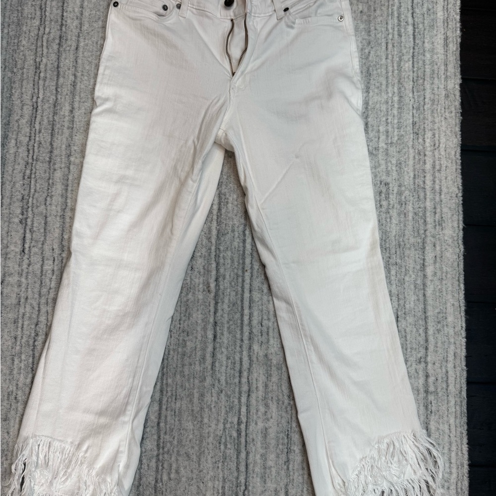 Pistola Ivory Frayed Crop Denim Pants